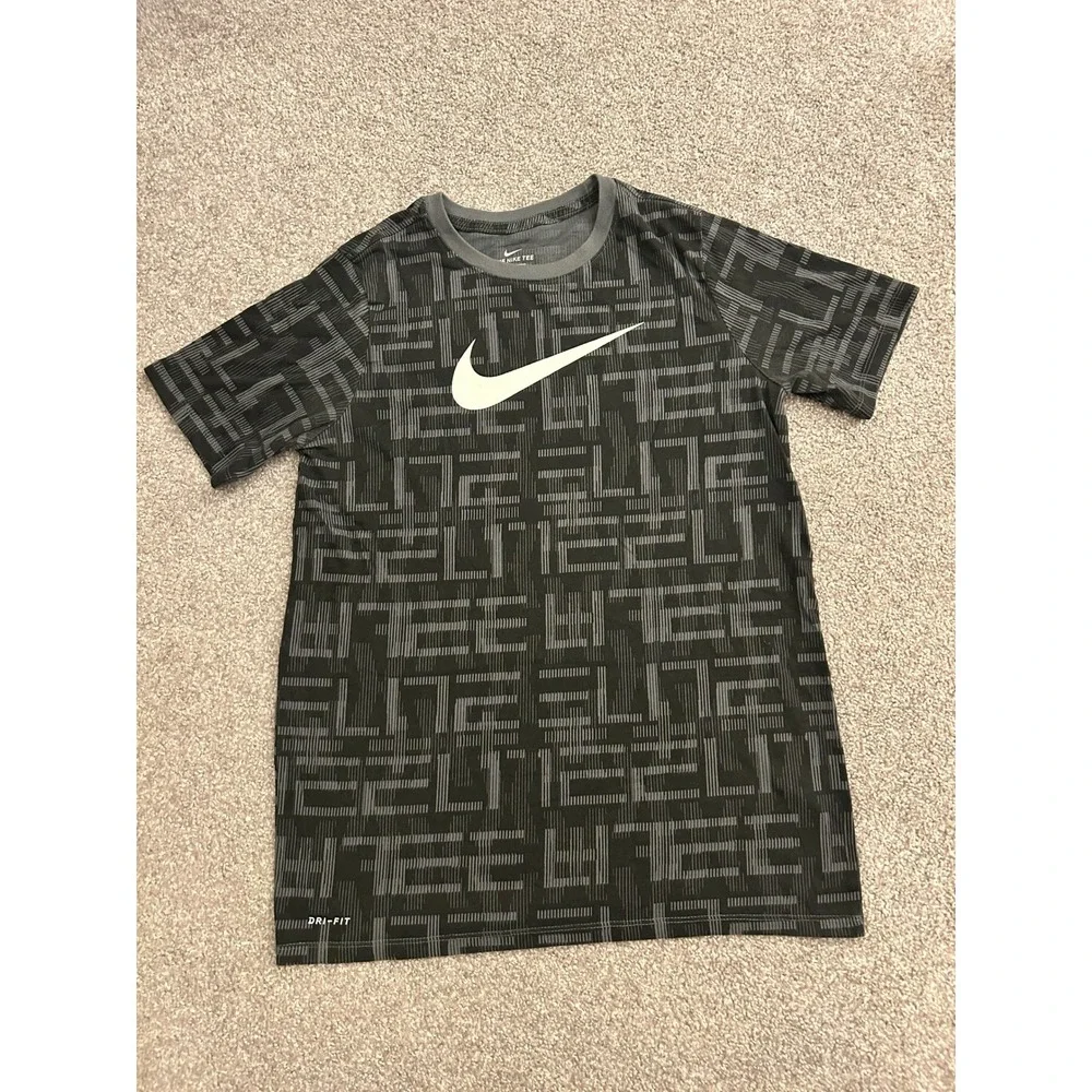 Nike Elite T-Shirt Boys XL Black Gray Dri-FIT Athletic Geometric Print Tee
